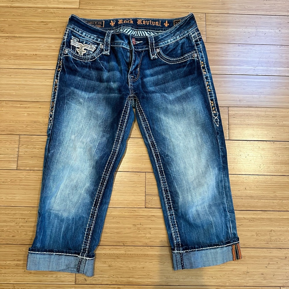 Rock Revival Angie Capri Washed Navy Blue Jeans Size 27